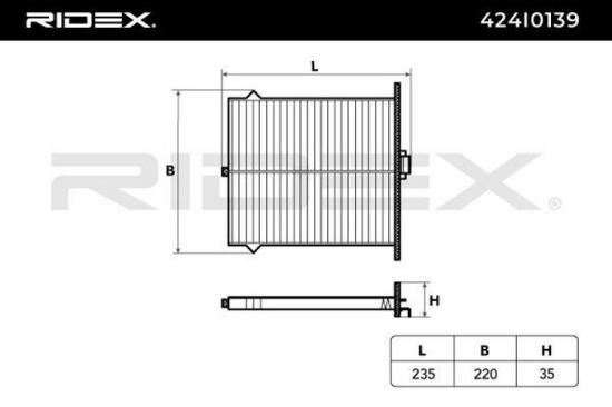 RIDEX 424I0139 Innenraumfilter Pollenfilter Höhe: 32 Breite: 217 Länge: 235 Bild RIDEX 424I0139 Innenraumfilter Pollenfilter Höhe: 32 Breite: 217 Länge: 235
