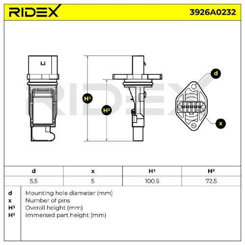 RIDEX 3926A0232 Luftmassenmesser/Luftmengenmesser LMM 5-Polig für VW K05033320AA Bild RIDEX 3926A0232 Luftmassenmesser/Luftmengenmesser LMM 5-Polig für VW K05033320AA
