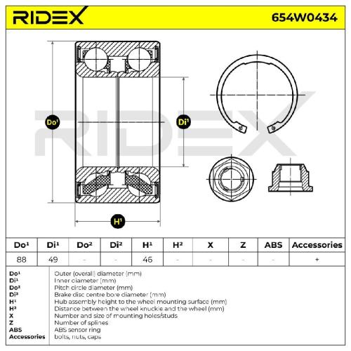 RIDEX 654W0434 Radlagersatz pro 1 Rad Vorne beidseitig Hinten 1633300051 Bild RIDEX 654W0434 Radlagersatz pro 1 Rad Vorne beidseitig Hinten 1633300051