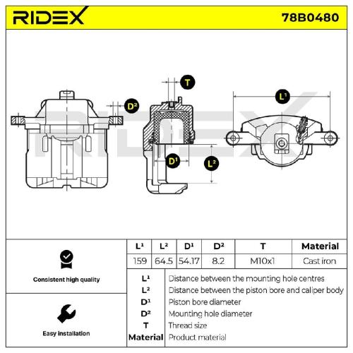 RIDEX 78B0480 Bremssattel Bremszange Vorne rechts Hinten für CHRYSLER PT CRUISER Bild RIDEX 78B0480 Bremssattel Bremszange Vorne rechts Hinten für CHRYSLER PT CRUISER