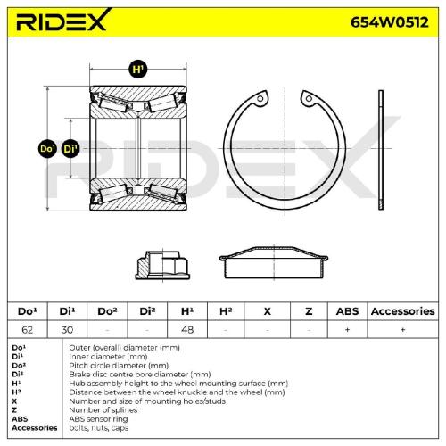 RIDEX 654W0512 Radlagersatz pro 1 Rad Hinten links rechts beidseitig für RENAULT Bild RIDEX 654W0512 Radlagersatz pro 1 Rad Hinten links rechts beidseitig für RENAULT