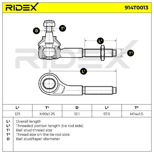 RIDEX Spurstangenkopf Vorderachse außen Vorderachse rechts Traggelenk M14x1,5 Bild RIDEX Spurstangenkopf Vorderachse außen Vorderachse rechts Traggelenk M14x1,5