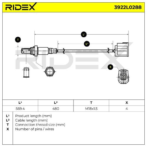 RIDEX 3922L0288 Lambdasonde an Abgaskrümmer Oxygen O2 Sensor Beheizt für MAZDA Bild RIDEX 3922L0288 Lambdasonde an Abgaskrümmer Oxygen O2 Sensor Beheizt für MAZDA
