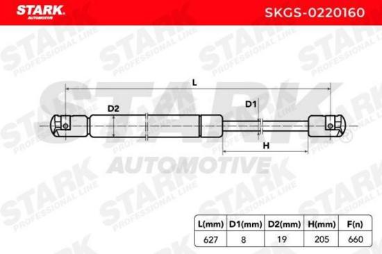 STARK SKGS-0220160 Heckklappendämpfer Länge:627mm 660N Hub: 205mm für BMW Bild STARK SKGS-0220160 Heckklappendämpfer Länge:627mm 660N Hub: 205mm für BMW