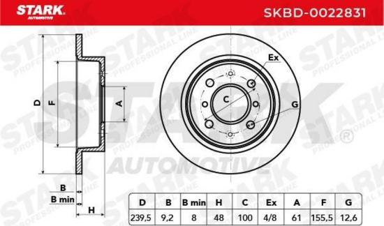 STARK SKBD-0022831 2x Bremsscheiben Hinten Ø239mm voll für HONDA Bild STARK SKBD-0022831 2x Bremsscheiben Hinten Ø239mm voll für HONDA