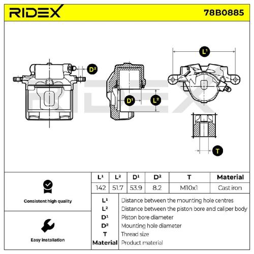 RIDEX 78B0885 Bremssattel Bremszange Vorne links für SUZUKI Grand Vitara I SUV Bild RIDEX 78B0885 Bremssattel Bremszange Vorne links für SUZUKI Grand Vitara I SUV
