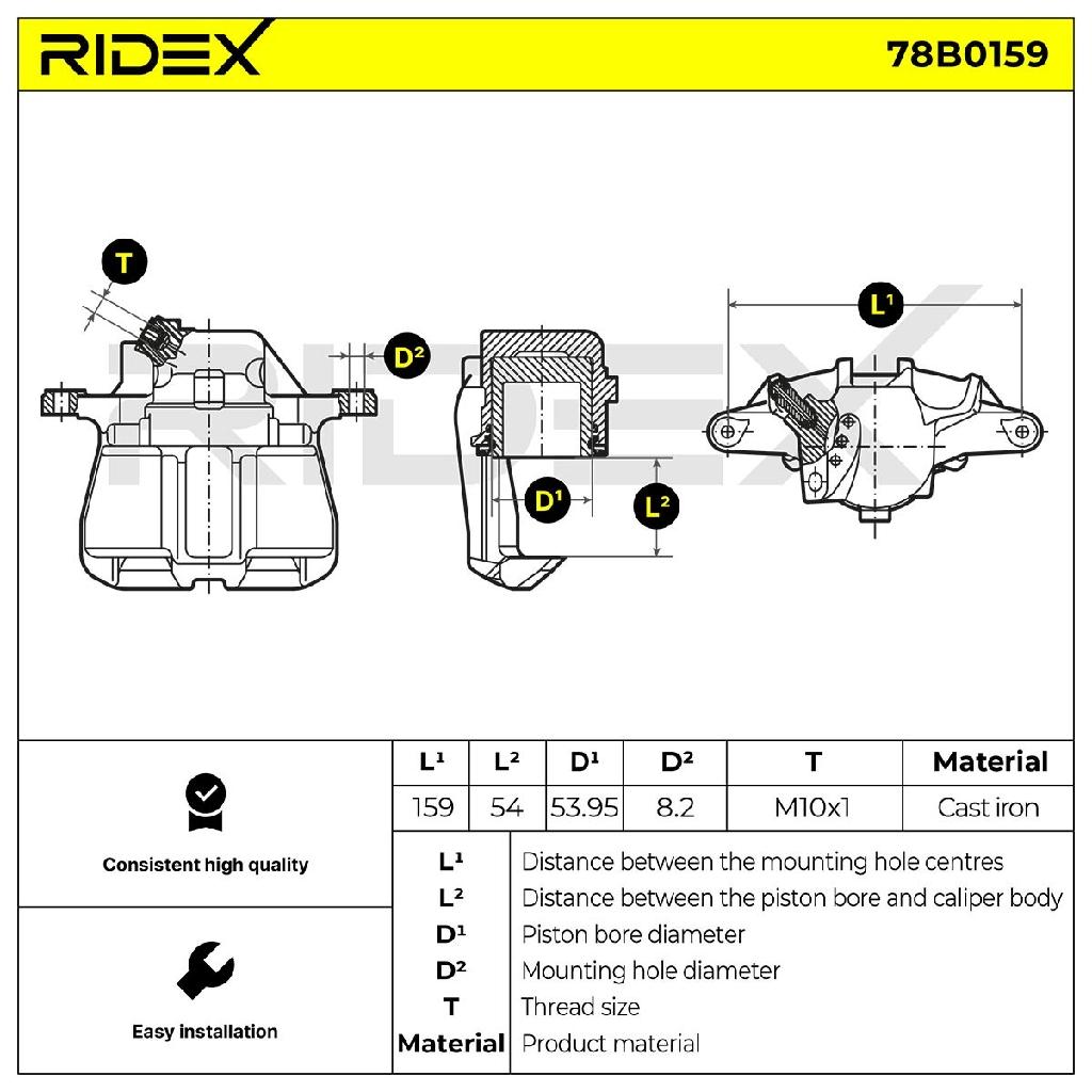 RIDEX 78B0159 Bremssattel Bremszange Vorne links für VW Caddy III Kombi