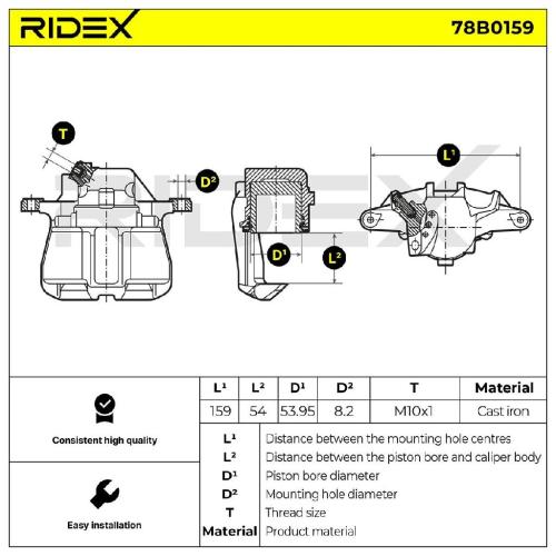 RIDEX 78B0159 Bremssattel Bremszange Vorne links für VW Caddy III Kombi Bild RIDEX 78B0159 Bremssattel Bremszange Vorne links für VW Caddy III Kombi