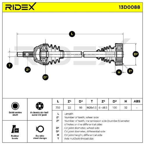 RIDEX Antriebswelle Achswelle Vorderachse/Vorne rechts für VW 171407274FV Bild RIDEX Antriebswelle Achswelle Vorderachse/Vorne rechts für VW 171407274FV