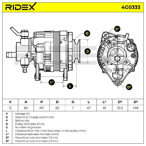 RIDEX 4G0333 Lichtmaschine 80A 12V Drehrichtung im Uhrzeigersinn mit für OPEL Bild RIDEX 4G0333 Lichtmaschine 80A 12V Drehrichtung im Uhrzeigersinn mit für OPEL