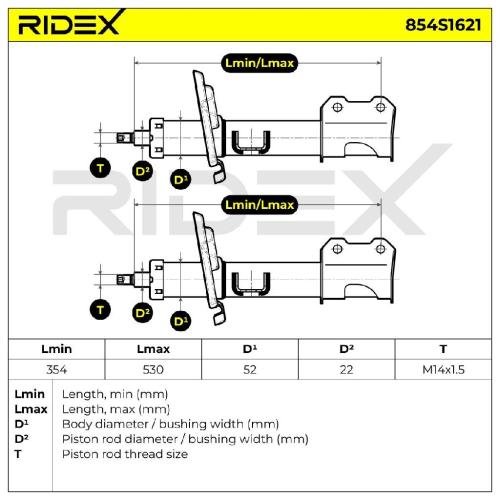 RIDEX 854S1621 2x Stoßdämpfer Federbein Gasdruck Vorne rechts links für OPEL Bild RIDEX 854S1621 2x Stoßdämpfer Federbein Gasdruck Vorne rechts links für OPEL