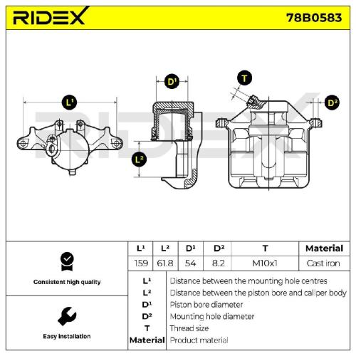 RIDEX 78B0583 Bremssattel Bremszange Vorne rechts passend für MERCEDES-BENZ 190 Bild RIDEX 78B0583 Bremssattel Bremszange Vorne rechts passend für MERCEDES-BENZ 190