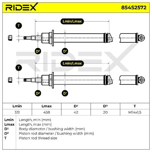 RIDEX 854S2572 2x Stoßdämpfer Gasdruck Vorne für SMART CITY-COUPE (450) Bild RIDEX 854S2572 2x Stoßdämpfer Gasdruck Vorne für SMART CITY-COUPE (450)