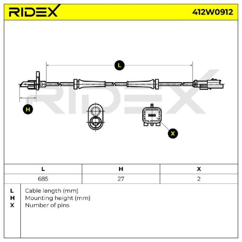 RIDEX ABS-Sensor 412W0912 Hinterachse Sensorart: aktiver Sensor Bild RIDEX ABS-Sensor 412W0912 Hinterachse Sensorart: aktiver Sensor