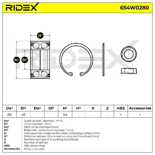 RIDEX 654W0280 Radlagersatz pro 1 Rad Vorne beidseitig passend für PEUGEOT 207 Bild RIDEX 654W0280 Radlagersatz pro 1 Rad Vorne beidseitig passend für PEUGEOT 207
