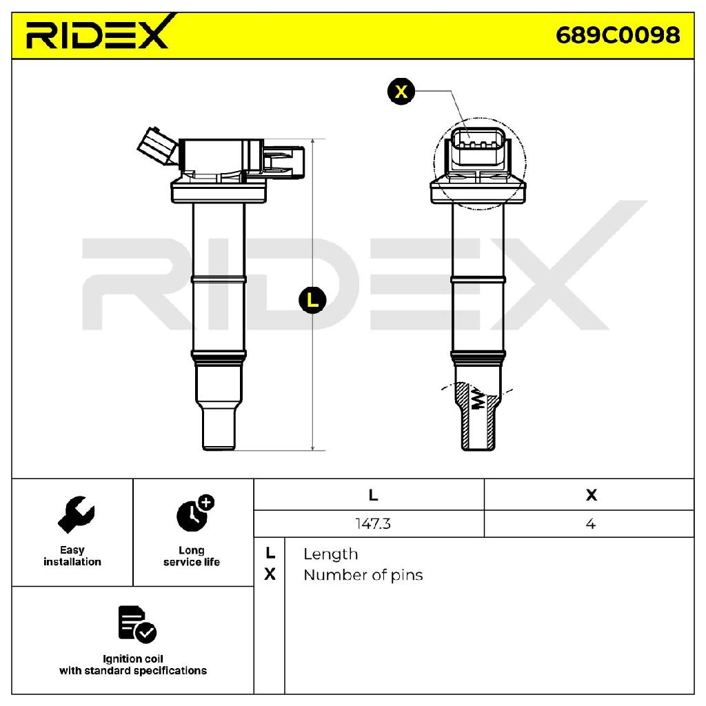 RIDEX 689C0098 Zündspule für TOYOTA AVENSIS Kombi (T25) 12825 9008019023