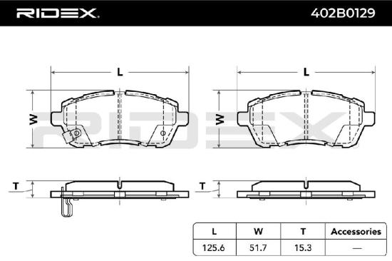 RIDEX Bremsbelagsatz Bremsbeläge Vorne für FORD Fiesta Mk6 Schrägheck (JA8, JR8) Bild RIDEX Bremsbelagsatz Bremsbeläge Vorne für FORD Fiesta Mk6 Schrägheck (JA8, JR8)