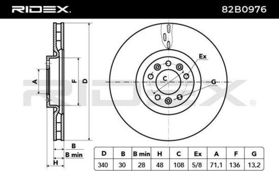 RIDEX 82B0976 2x Bremsscheiben Vorne Ø340mm Belüftet für CITROËN 1687773980 Bild RIDEX 82B0976 2x Bremsscheiben Vorne Ø340mm Belüftet für CITROËN 1687773980