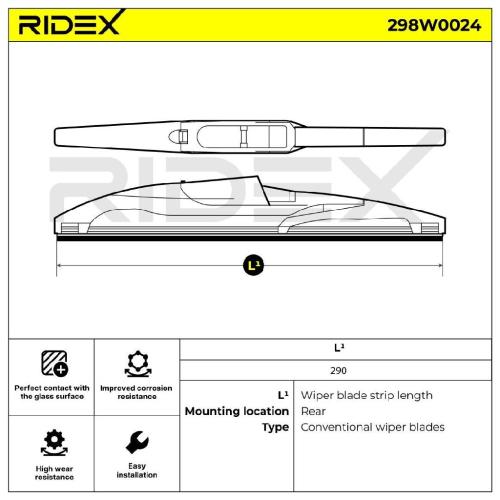RIDEX 298W0024 Heckscheibenwischer ohne Spoiler Hinten 290mm für OPEL Bild RIDEX 298W0024 Heckscheibenwischer ohne Spoiler Hinten 290mm für OPEL