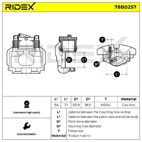 RIDEX 78B0257 Bremssattel Bremszange Vorne links für VW Transporter T5 Bus Bild RIDEX 78B0257 Bremssattel Bremszange Vorne links für VW Transporter T5 Bus
