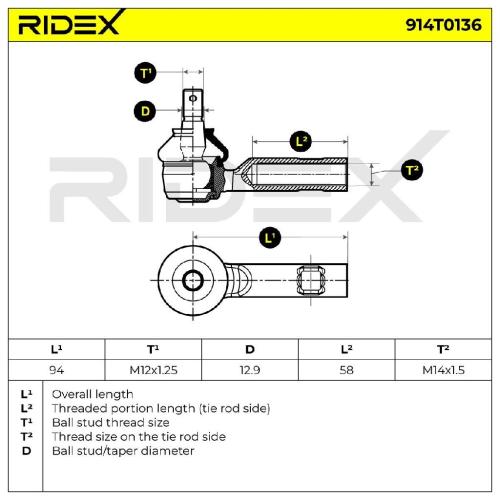 RIDEX Spurstangenkopf Vorderachse beidseitig Traggelenk 914T0136 mit für NISSAN Bild RIDEX Spurstangenkopf Vorderachse beidseitig Traggelenk 914T0136 mit für NISSAN