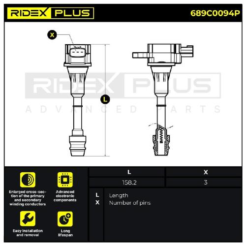 RIDEX PLUS 689C0094P Zündspule für NISSAN X-TRAIL (T30) 224488H300 224488H310 Bild RIDEX PLUS 689C0094P Zündspule für NISSAN X-TRAIL (T30) 224488H300 224488H310