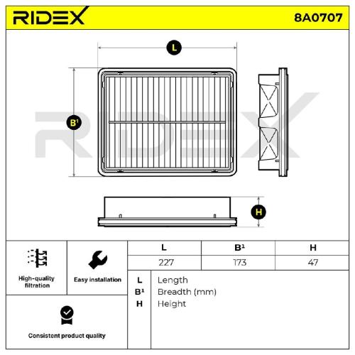RIDEX 8A0707 Motor Luftfilter RechtEckig Umluftfilter für MAZDA 3 Schrägheck Bild RIDEX 8A0707 Motor Luftfilter RechtEckig Umluftfilter für MAZDA 3 Schrägheck