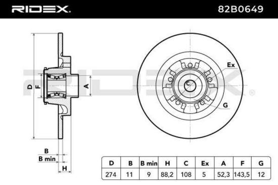 RIDEX 82B0649 2x Bremsscheiben Hinten Ø274mm voll für RENAULT 4020200Q1J Bild RIDEX 82B0649 2x Bremsscheiben Hinten Ø274mm voll für RENAULT 4020200Q1J