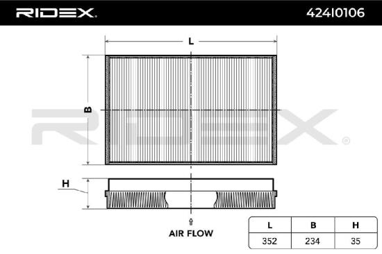 RIDEX 424I0106 Innenraumfilter Pollenfilter Aktivkohlefilter Höhe: 35 Breite: Bild RIDEX 424I0106 Innenraumfilter Pollenfilter Aktivkohlefilter Höhe: 35 Breite: