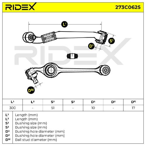 RIDEX 273C0625 Lenker Radaufhängung Querlenker Front rechts für FORD 5021458 Bild RIDEX 273C0625 Lenker Radaufhängung Querlenker Front rechts für FORD 5021458