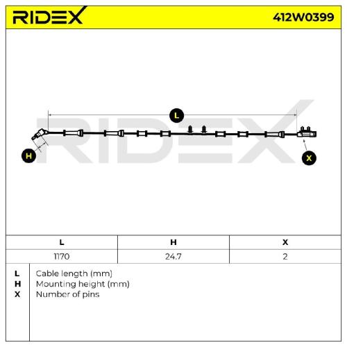RIDEX ABS-Sensor 412W0399 Vorderachse Anzahl der Steckkontakte: 2 für JEEP Bild RIDEX ABS-Sensor 412W0399 Vorderachse Anzahl der Steckkontakte: 2 für JEEP