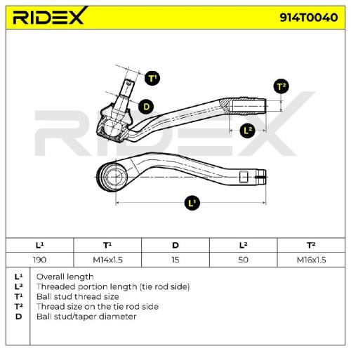 RIDEX Spurstangenkopf Vorderachse links Traggelenk M16x1,5 914T0040 Bild RIDEX Spurstangenkopf Vorderachse links Traggelenk M16x1,5 914T0040