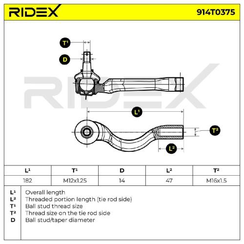 RIDEX Spurstangenkopf Vorderachse rechts Traggelenk M16x1,5 914T0375 für FIAT Bild RIDEX Spurstangenkopf Vorderachse rechts Traggelenk M16x1,5 914T0375 für FIAT