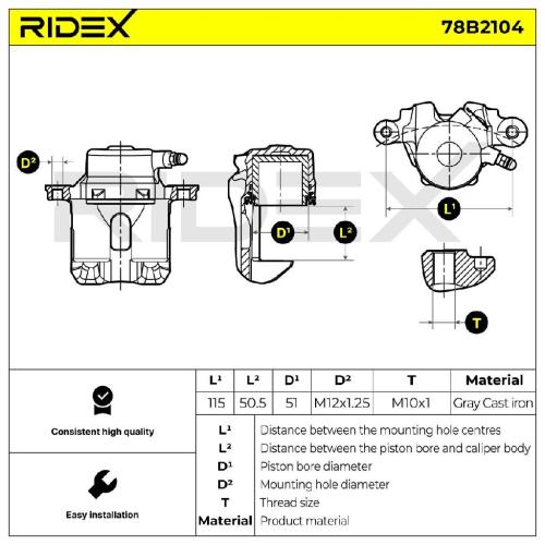 RIDEX 78B2104 Bremssattel Bremszange Vorne links für MAZDA MX-5 II (NB) für 18mm Bild RIDEX 78B2104 Bremssattel Bremszange Vorne links für MAZDA MX-5 II (NB) für 18mm