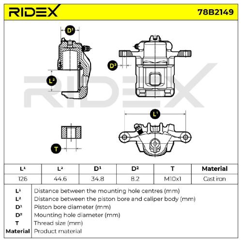 RIDEX 78B2149 Bremssattel Bremszange für SSANGYONG Korando SUV (CK) für 10mm Bild RIDEX 78B2149 Bremssattel Bremszange für SSANGYONG Korando SUV (CK) für 10mm
