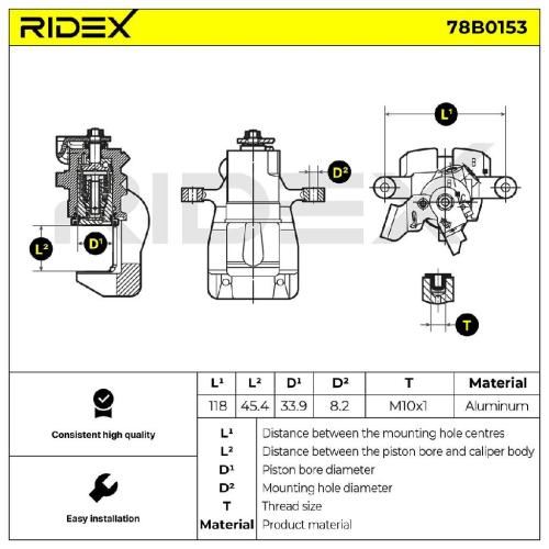 RIDEX 78B0153 Bremssattel Bremszange Hinten rechts für RENAULT 7701208362 Bild RIDEX 78B0153 Bremssattel Bremszange Hinten rechts für RENAULT 7701208362