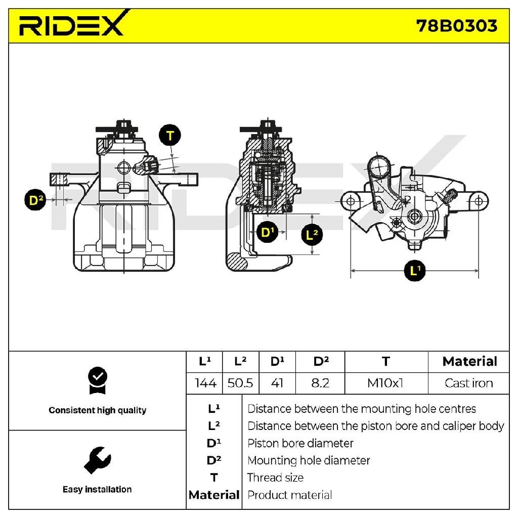 RIDEX 78B0303 Bremssattel Bremszange Hinten links für CITROËN JUMPY Kasten