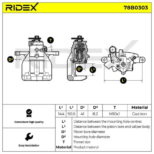 RIDEX 78B0303 Bremssattel Bremszange Hinten links für CITROËN JUMPY Kasten Bild RIDEX 78B0303 Bremssattel Bremszange Hinten links für CITROËN JUMPY Kasten