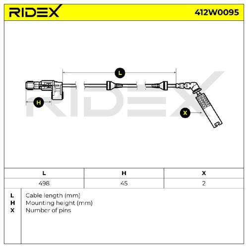 RIDEX ABS-Sensor 412W0095 Vorderachse rechts Sensorart: Hallsensor Anzahl der Bild RIDEX ABS-Sensor 412W0095 Vorderachse rechts Sensorart: Hallsensor Anzahl der