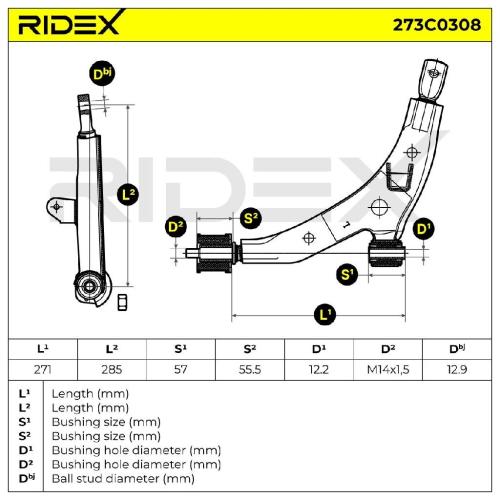 RIDEX 273C0308 Lenker Radaufhängung Querlenker Front links für HYUNDAI Bild RIDEX 273C0308 Lenker Radaufhängung Querlenker Front links für HYUNDAI