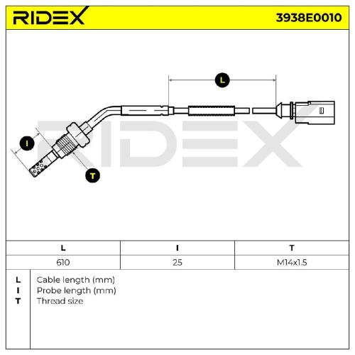 RIDEX 3938E0010 Abgastemperatursensor 2-Polig vor Abgasturbolader für VW Golf 5I Bild RIDEX 3938E0010 Abgastemperatursensor 2-Polig vor Abgasturbolader für VW Golf 5I