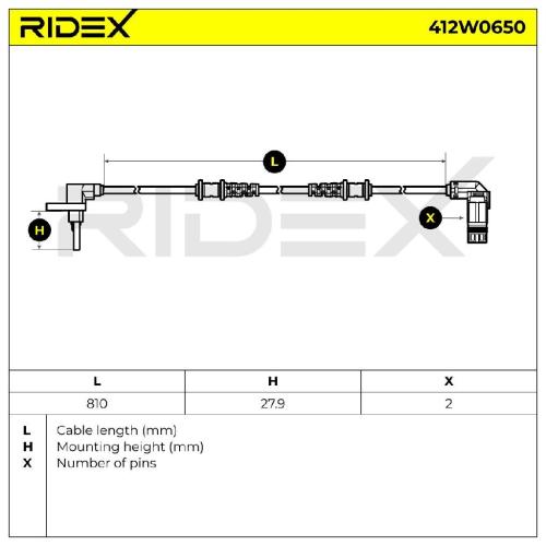 RIDEX ABS-Sensor 412W0650 Vorderachse beidseitig Anzahl der Steckkontakte: 2 Bild RIDEX ABS-Sensor 412W0650 Vorderachse beidseitig Anzahl der Steckkontakte: 2