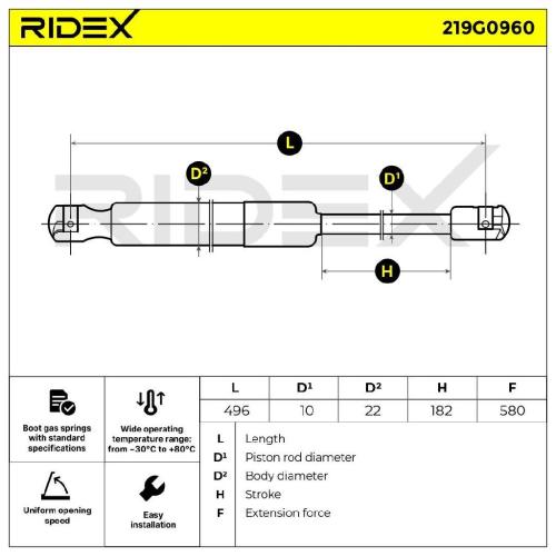 RIDEX 219G0960 Heckklappendämpfer 580N Hub: 182mm für HYUNDAI Santa Fé III (DM) Bild RIDEX 219G0960 Heckklappendämpfer 580N Hub: 182mm für HYUNDAI Santa Fé III (DM)