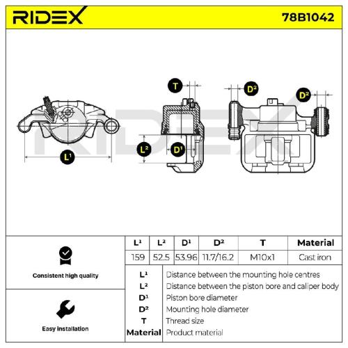 RIDEX 78B1042 Bremssattel Bremszange Vorne links für HONDA CRX II (ED, EE) für Bild RIDEX 78B1042 Bremssattel Bremszange Vorne links für HONDA CRX II (ED, EE) für