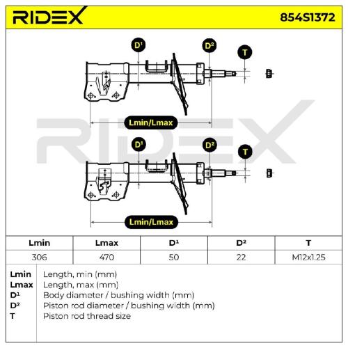 RIDEX 854S1372 2x Stoßdämpfer Federbein Gasdruck Vorne für VOLVO V40 Kombi (645) Bild RIDEX 854S1372 2x Stoßdämpfer Federbein Gasdruck Vorne für VOLVO V40 Kombi (645)