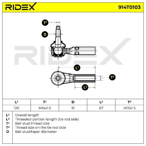 RIDEX Spurstangenkopf Vorderachse links Vorderachse rechts Traggelenk 914T0103 Bild RIDEX Spurstangenkopf Vorderachse links Vorderachse rechts Traggelenk 914T0103