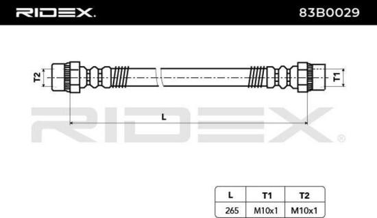 RIDEX Bremsschlauch 83B0029 HINTEN beidseitig BREMSSCHLÄUCHE Länge: 265mm Länge: Bild RIDEX Bremsschlauch 83B0029 HINTEN beidseitig BREMSSCHLÄUCHE Länge: 265mm Länge: