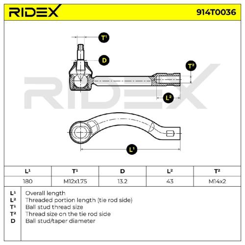 RIDEX Spurstangenkopf Vorderachse rechts Traggelenk M14x2,0 914T0036 mit Bild RIDEX Spurstangenkopf Vorderachse rechts Traggelenk M14x2,0 914T0036 mit