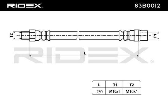 RIDEX Bremsschlauch 83B0012 HINTEN beidseitig BREMSSCHLÄUCHE Länge: 250mm für VW Bild RIDEX Bremsschlauch 83B0012 HINTEN beidseitig BREMSSCHLÄUCHE Länge: 250mm für VW