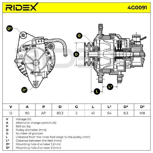 RIDEX 4G0091 Lichtmaschine 90A 12V Drehrichtung gegen den Uhrzeigersinn für Bild RIDEX 4G0091 Lichtmaschine 90A 12V Drehrichtung gegen den Uhrzeigersinn für